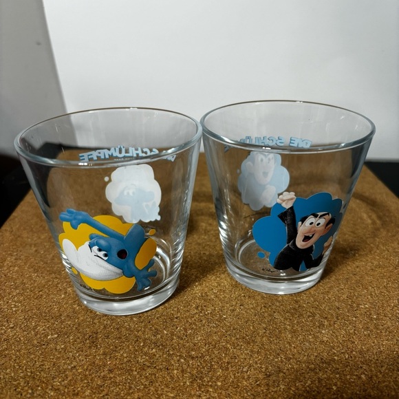 Die Schlumpfe Glasses Peyo Set of 2 German Smurf Gargamel 3.5” Glasses Cartoon - Picture 3 of 6
